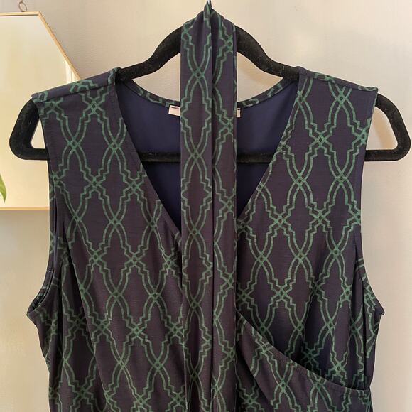 41 Hawthorn XL Wrap Dress | Navy Green Geometric Sleeveless Business Capsule EUC - Picture 2 of 8